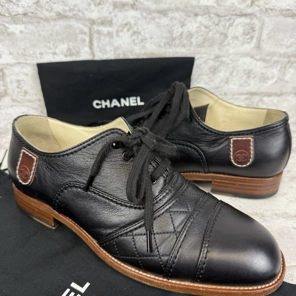 Chanel Oxford Brogue Black Lace Up Size 40 (US Size 10) With Dustbags Women’s